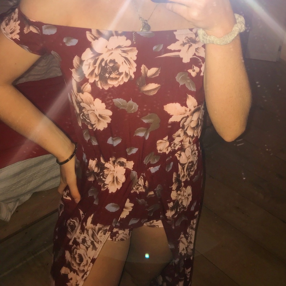 Deep Red Floral High Low Romper